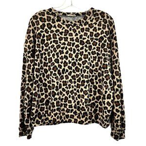 Dee Elly Women’s Long Sleeve Leopard Print Pullover Sweater Crew Neck S